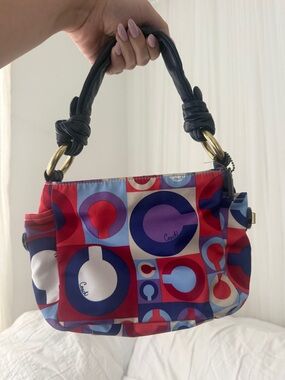 Coach -Madison Scarf Satin Graphic Op Art Resort Small Handbag- LIKE NEW- unique